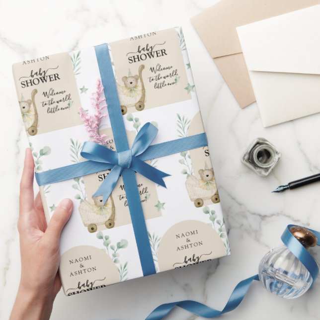 Grönt Illustrated Baby Shower-Personlig Presentpapper (Gåvor)