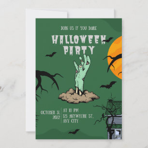 Grönt Illustrated Halloween fest-inbjudan Inbjudningar