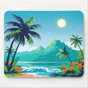 Grönt Illustrated Tropical Island Musmatta