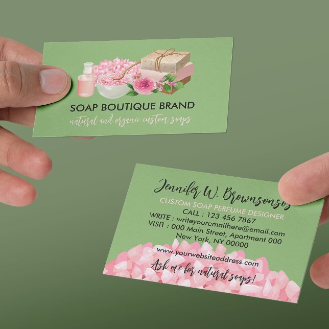 Grönt Illustration Handmade Craft Soap Visitkort (Green Illustration Handmade Craft Soap Business Card)