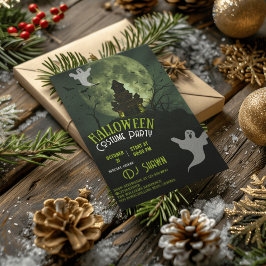 Grönt Illustrative Modern Spooky Grunge Halloween Inbjudningar