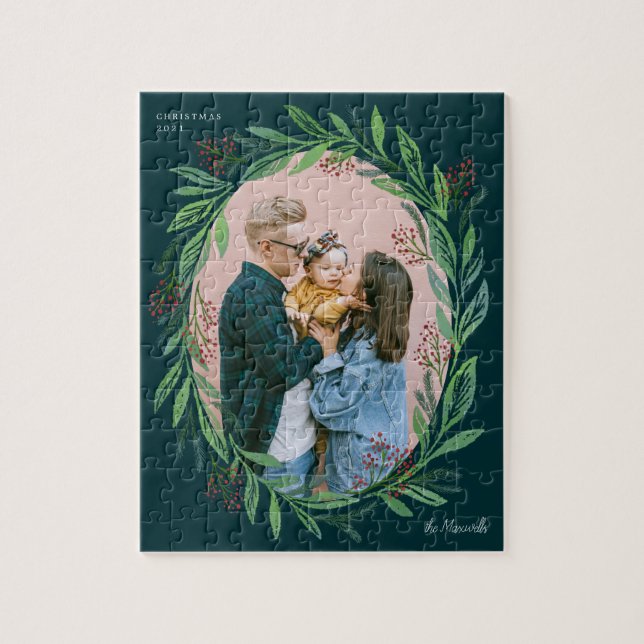 Grönt Illustrerad utandning Löv Foder till Ram Hel Pussel (Vertikal)