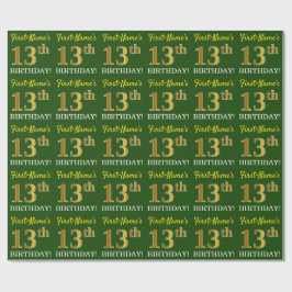 Grönt, Imitation Guld titta "13:e BIRTHDAY" Presentpapper