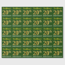 Grönt, Imitation Guld titta "20:e BIRTHDAY" Presentpapper