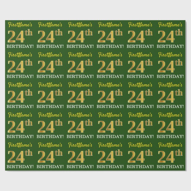 Grönt, Imitation Guld titta "24:e BIRTHDAY" Presentpapper (Platt)
