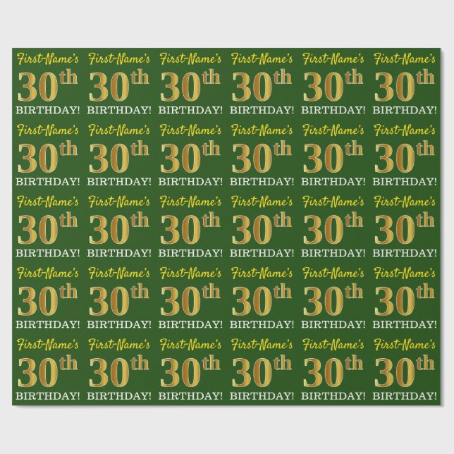Grönt, Imitation Guld titta "30års födelsedag" Presentpapper (Platt)