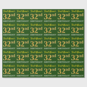 Grönt, Imitation Guld titta "32:a BIRTHDAY" Presentpapper