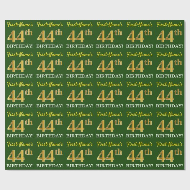 Grönt, Imitation Guld titta "44:e BIRTHDAY" Presentpapper (Platt)