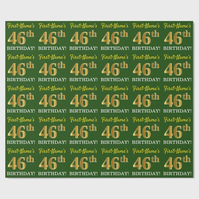 Grönt, Imitation Guld titta "46:e BIRTHDAY" Presentpapper (Platt)