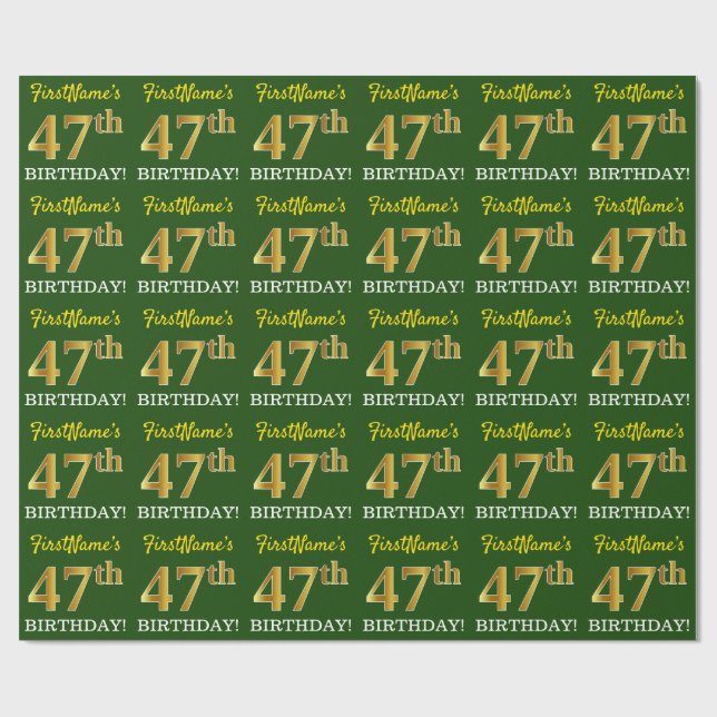 Grönt, Imitation Guld titta "47:e BIRTHDAY" Presentpapper (Platt)