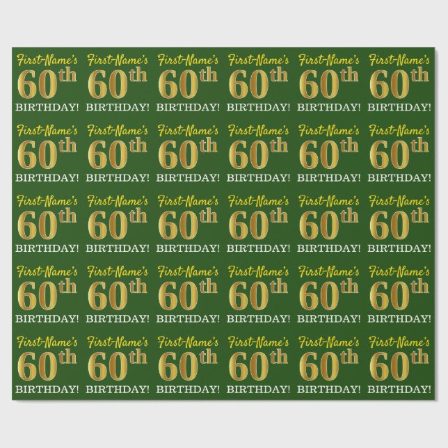Grönt, Imitation Guld titta "60:e BIRTHDAY" Presentpapper (Platt)
