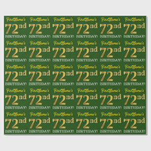 Grönt, Imitation Guld titta "72:a BIRTHDAY" Presentpapper