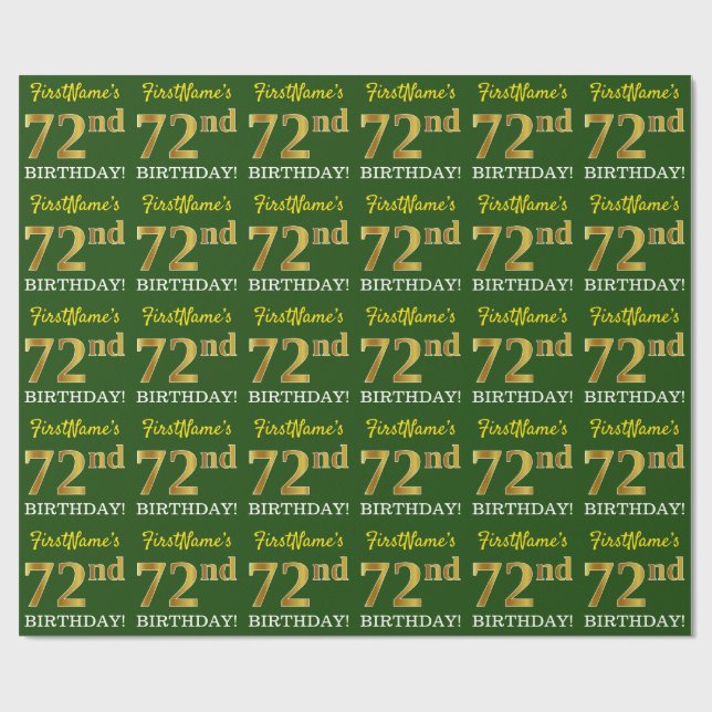 Grönt, Imitation Guld titta "72:a BIRTHDAY" Presentpapper (Platt)