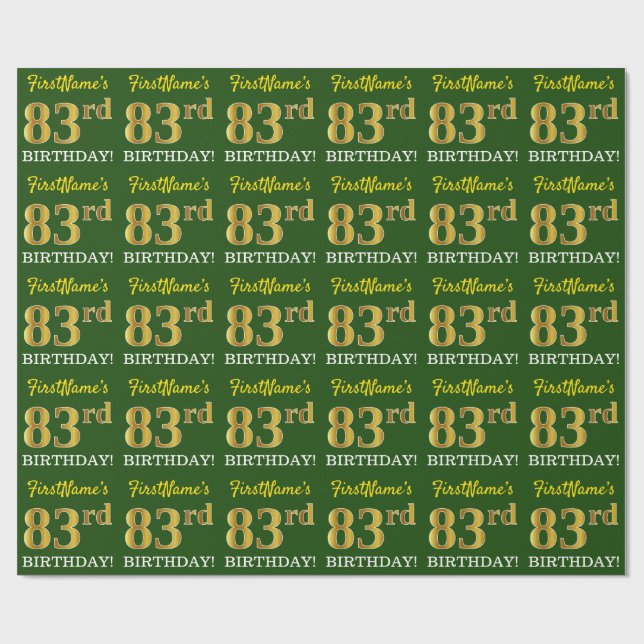 Grönt, Imitation Guld titta "83:e BIRTHDAY" Presentpapper (Platt)
