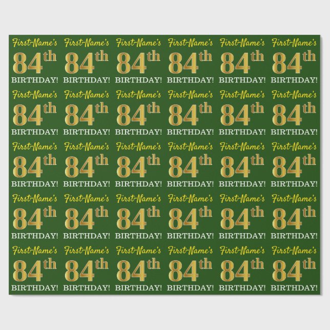 Grönt, Imitation Guld titta "84:e BIRTHDAY" Presentpapper (Platt)
