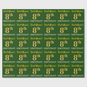 Grönt, Imitation Guld titta "8th BIRTHDAY" Presentpapper