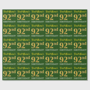 Grönt, Imitation Guld titta "92:a BIRTHDAY" Presentpapper