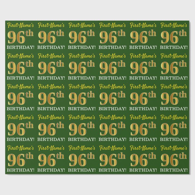 Grönt, Imitation Guld titta "96:e BIRTHDAY" Presentpapper (Platt)