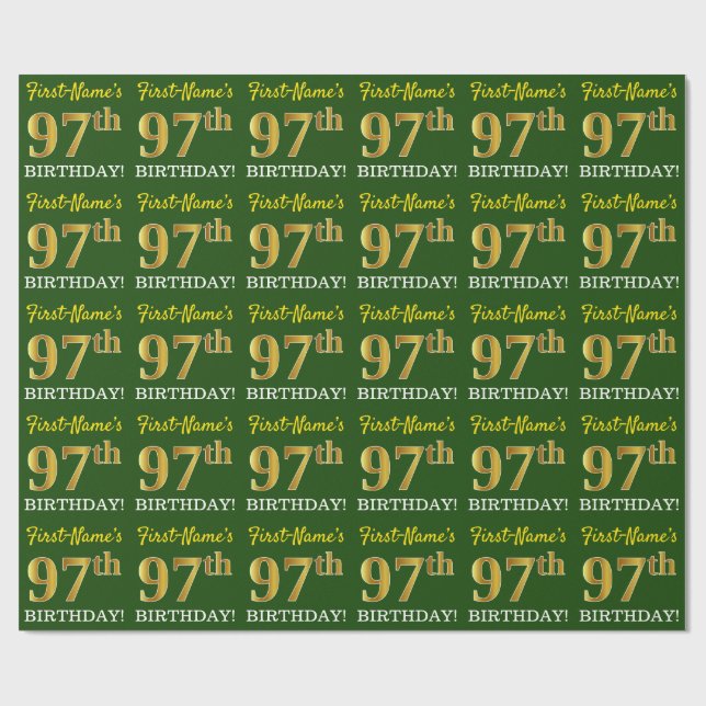 Grönt, Imitation Guld titta "97:e BIRTHDAY" Presentpapper (Platt)