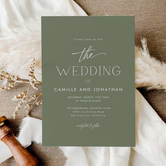 Grönt - inbjudan till fotobröllop med enkel Elegan (Green Modern Minimal Photo Wedding Invitation)