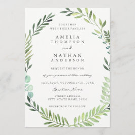 Grönt Inbjudan till Watercolor Löv Wandebröllop