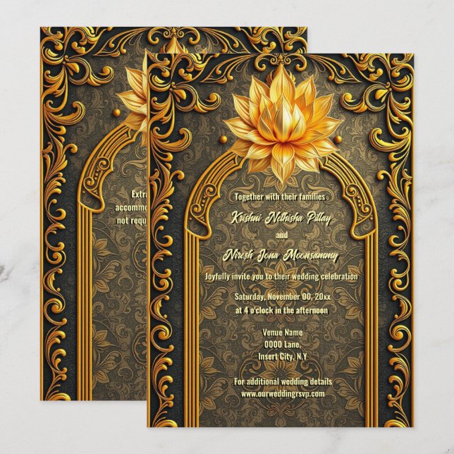Grönt indisk lotus blomma Hindi Hindu elegant Inbjudningar (Fram/baksida)