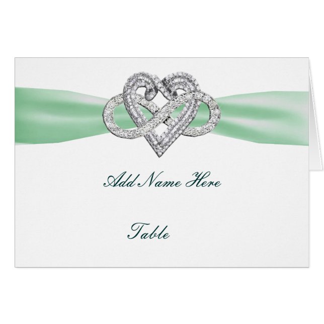 Grönt Infinity Heart Bröllop Bord Place Card OBS Kort (Framsidan Horizontal)