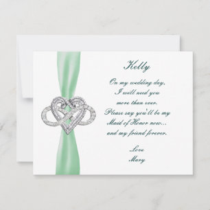 Grönt Infinity Heart Maid of honor Card Inbjudningar