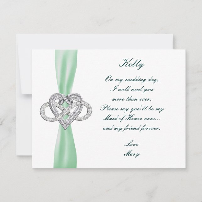 Grönt Infinity Heart Maid of honor Card Inbjudningar (Framsida)