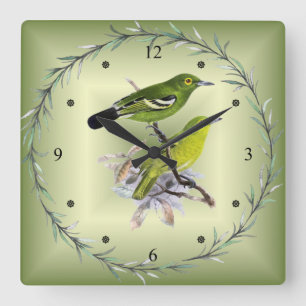 Grönt Iora ~ J. Keulemans Dutch Bird Illustrator ~ Fyrkantig Klocka