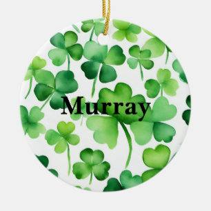Grönt Ireland Shamrock Irish Surname Namn Anpassni Julgransprydnad Keramik