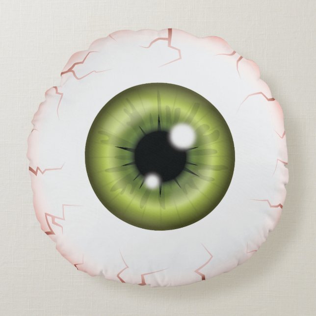 Grönt Iris Eyeball Scary Bloodshot Halloween Öga Rund Kudde (Framsidan)