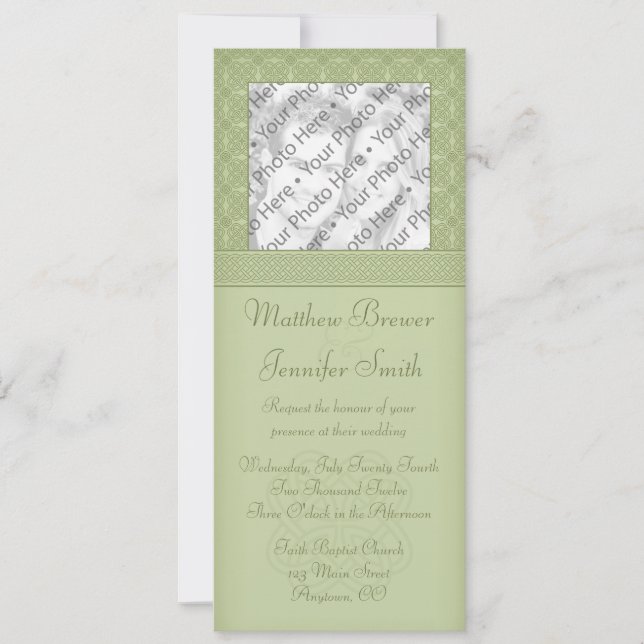 Grönt Irish Celtic Knot Photo Wedding bjudande Inbjudningar (Framsida)