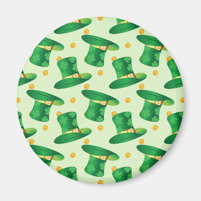 Grönt Irish Hat mönster , st patrick's day design Magnet (Framsidan)