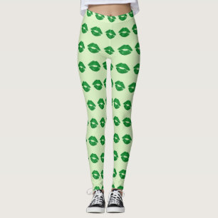 Grönt Irish Kiss Lipstick Mönster St Paddy's Day Leggings