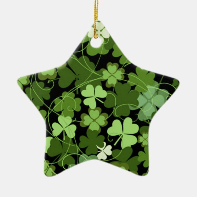 Grönt Irish Shamrock Julgransprydnad Keramik (Framsidan)