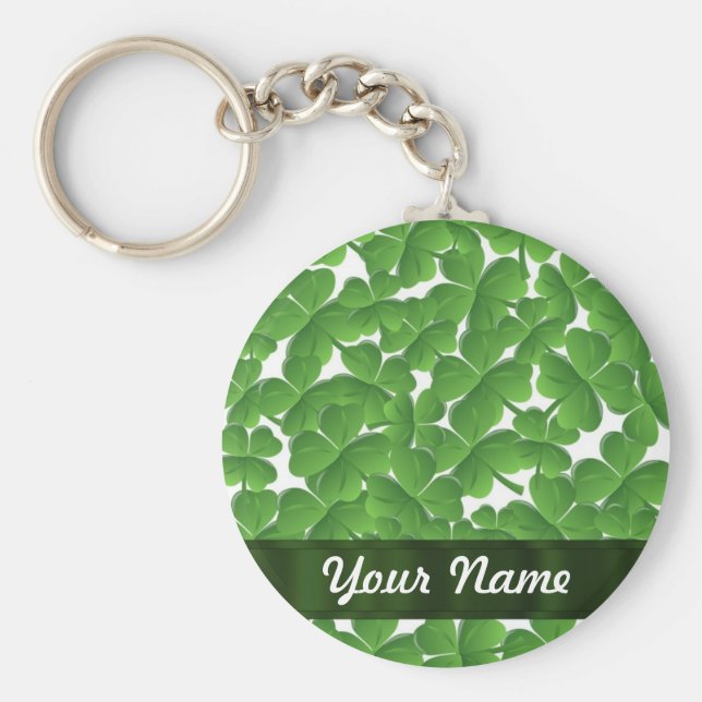 Grönt Irish shamrocks personlig Nyckelring (Framsidan)