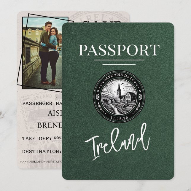 Grönt Irlands pass Spara datum Datumet (Fram/baksida)