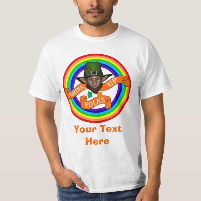Grönt Irländska leprechaun & dubbla regnbåge T Shirt (Framsida)