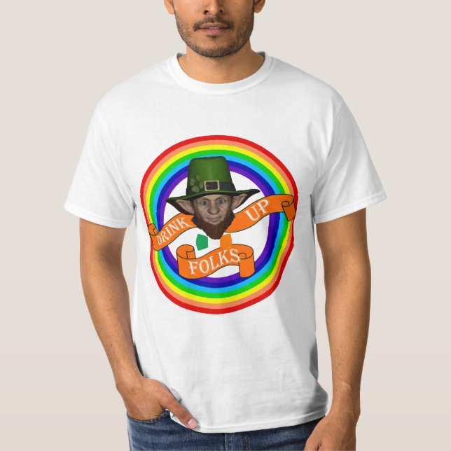 Grönt Irländska leprechaun & dubbla regnbåge Tee (Framsida)