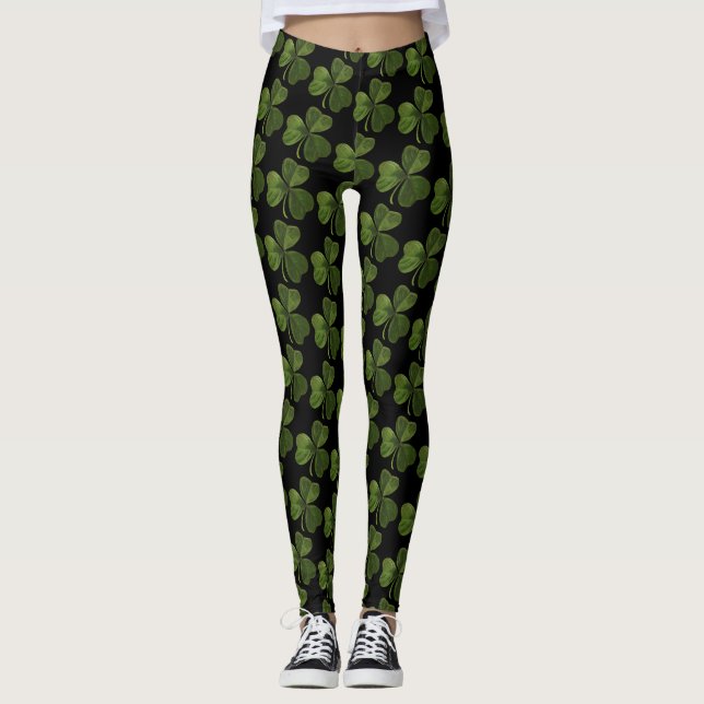Grönt irländskt Shamrockmönster för vår Leggings (Framsida)
