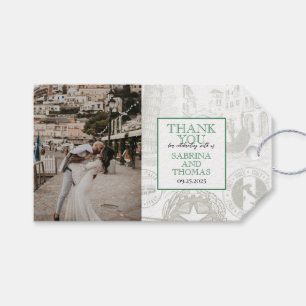 Grönt Italien Bröllop Photo Gift-Märkre Presentetikett