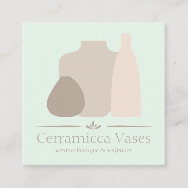 Grönt Ivory Handmade made Porcelain Pottery Cerami Fyrkantigt Visitkort (Framsida)