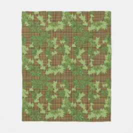 Grönt ivu på guld svartbrun plaid fleecefilt