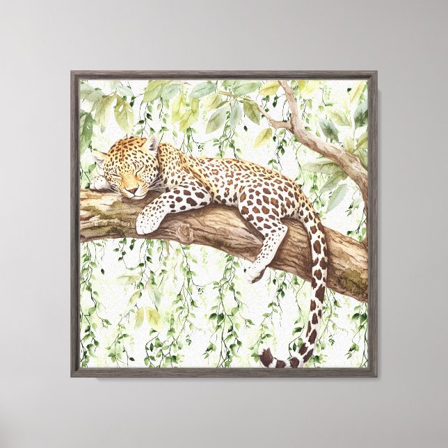 Grönt Ivy Abstrakt Jungle Leopard i träd Canvastryck (Framsida)