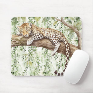 Grönt Ivy Abstrakt Jungle Leopard i träd Musmatta