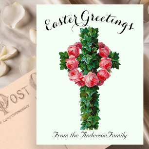 Grönt Ivy Blommigt Kor Vintage Påsk Religiösa Vykort