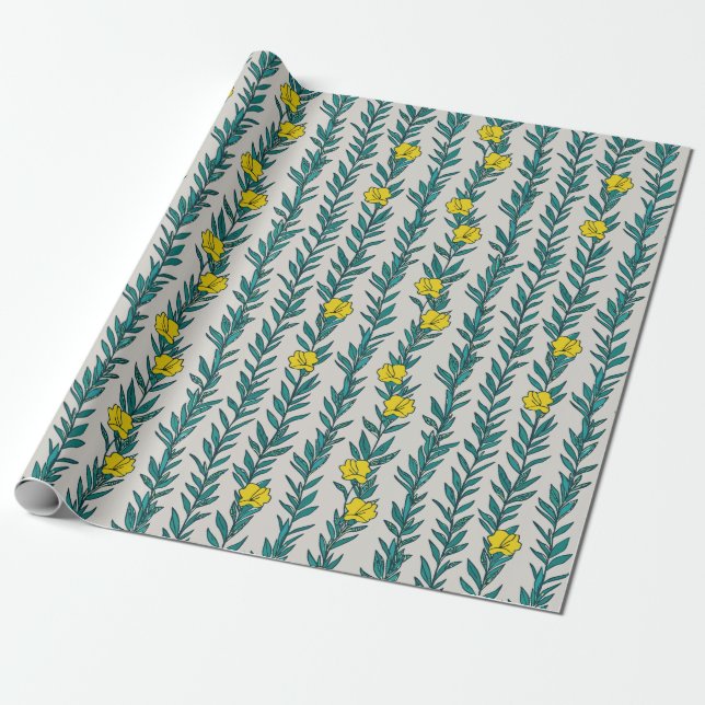 Grönt Ivy med Gula blommor Presentpapper (Utrullad)
