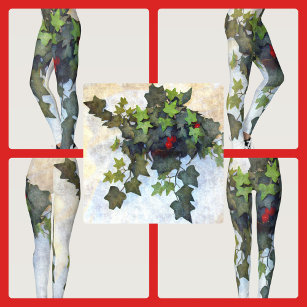 Grönt Ivy med Red Berries Leggings