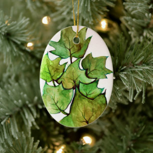 Grönt Ivy Nature Watercolor Julgransprydnad Keramik